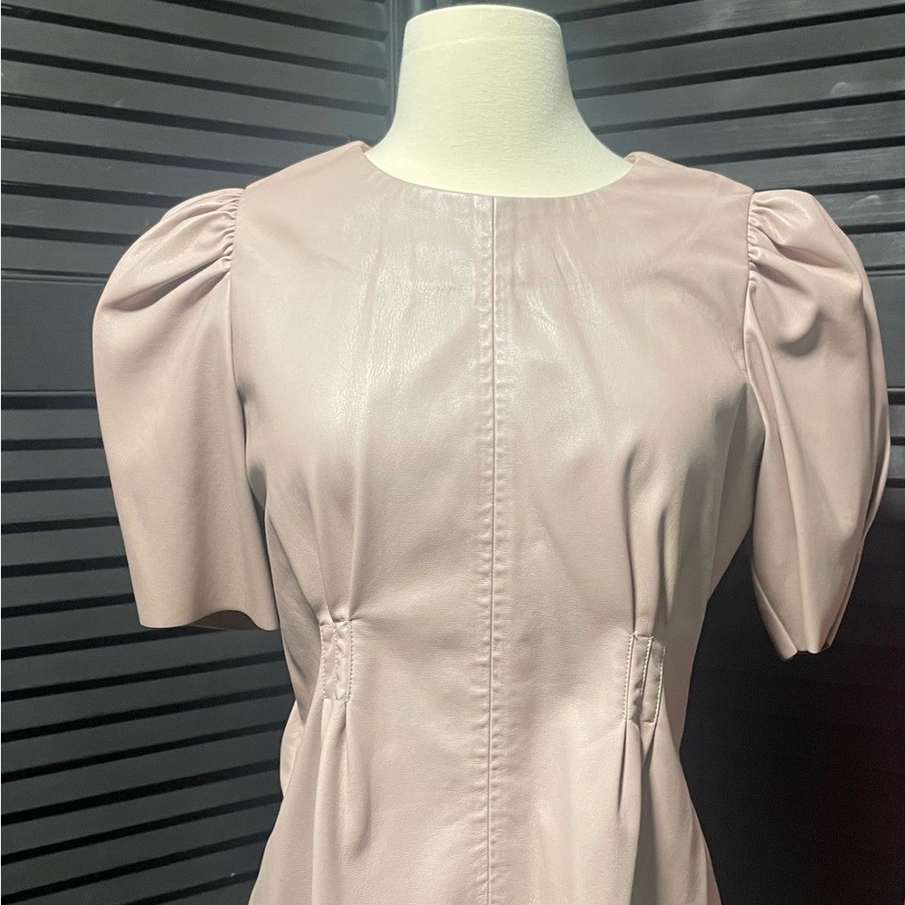 Lulus Mauve Faux Leather Puff Sleeve Ruched Front Zipper Back Top Womens M
